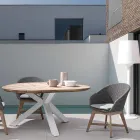 Sillón de exterior en madera y cuerda con cojín, Homemotion, 2 piezas - Oskana Viadurini