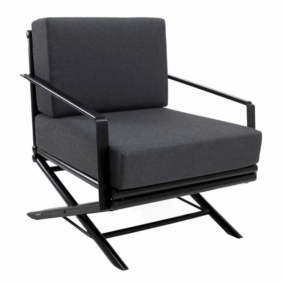 Sillón de exterior en madera natural o negro brillante o mate y cojín - Suzana Viadurini