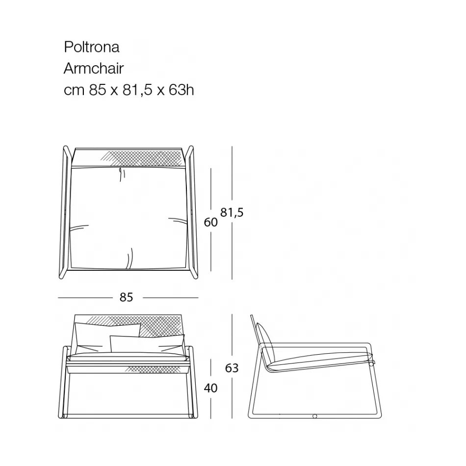 Sillón de metal para exterior con cojín de lujo Made in Italy - Karol Viadurini