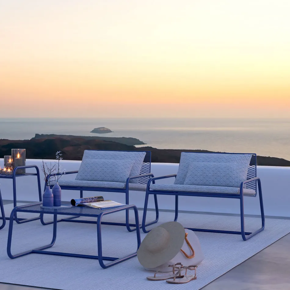 Sillón de metal para exterior con cojín de lujo Made in Italy - Karol Viadurini