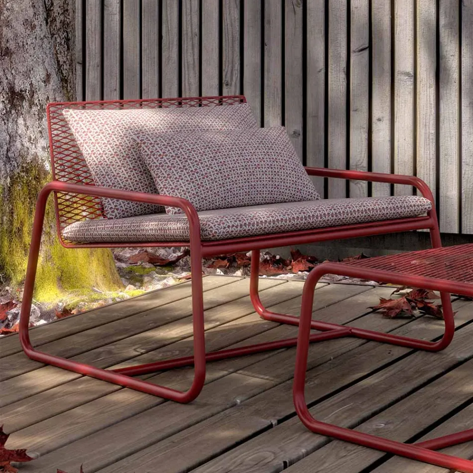 Sillón de metal para exterior con cojín de lujo Made in Italy - Karol Viadurini