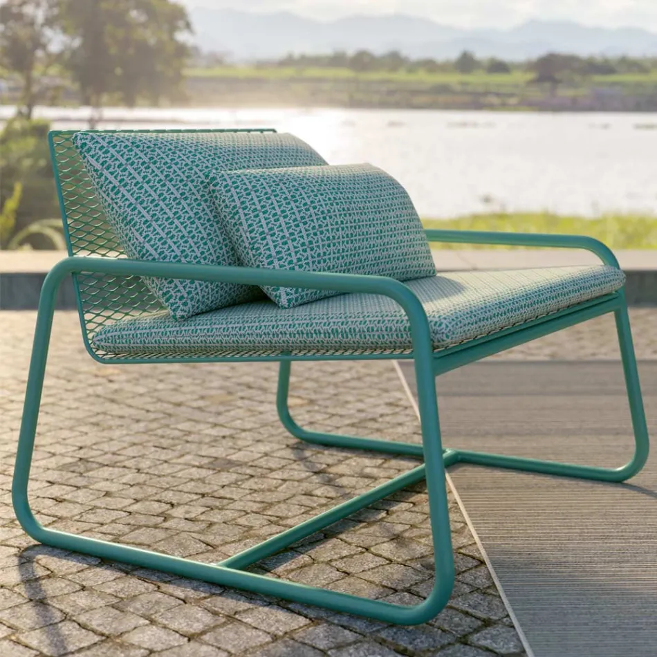 Sillón de metal para exterior con cojín de lujo Made in Italy - Karol Viadurini