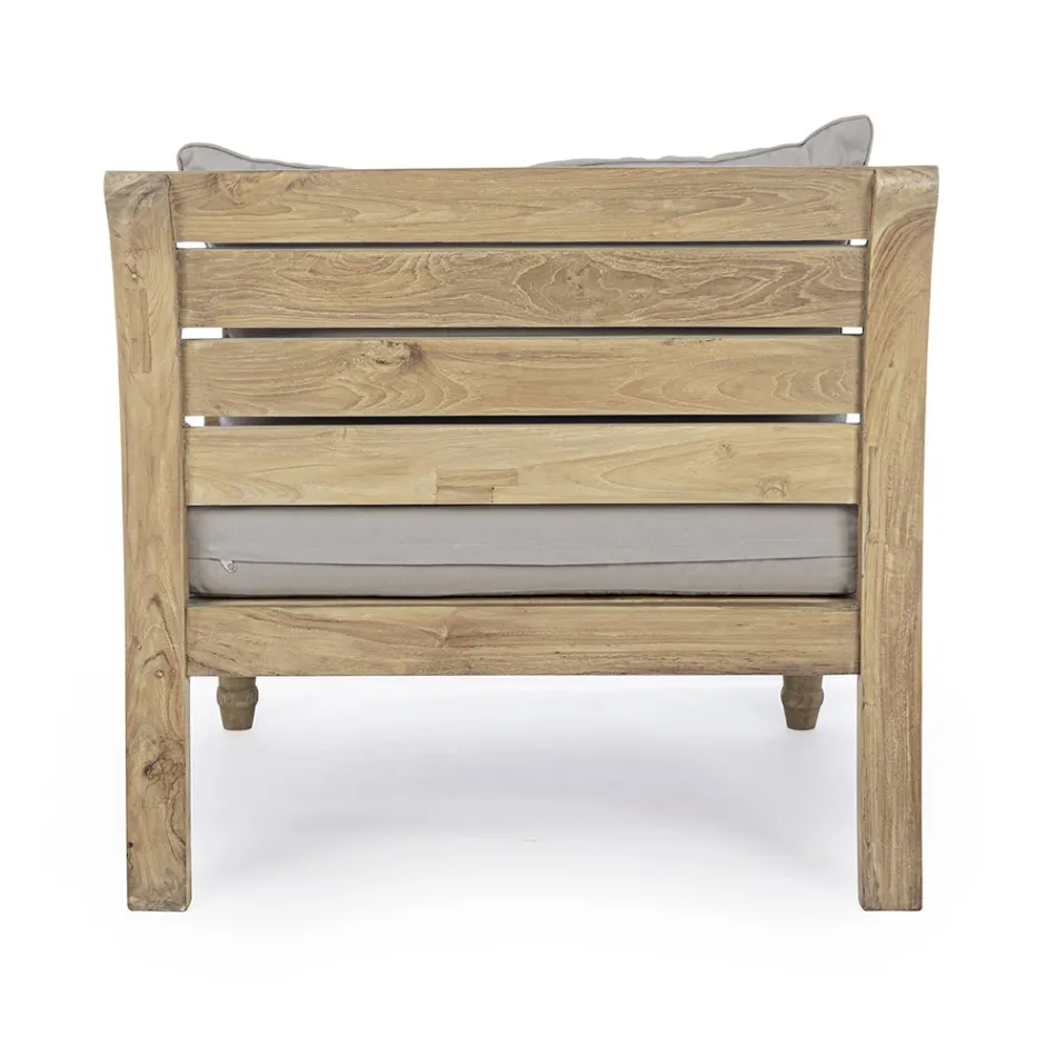 Sillón de exterior de teca con cojines de tela, Homemotion - Tatyana Viadurini