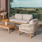 Sillón de exterior en teca y tejido de polietileno - Jhon Viadurini