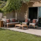 Sillón de exterior en teca y tejido de polietileno - Jhon Viadurini