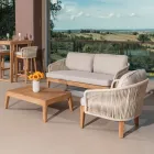 Sillón de exterior en teca y tejido de polietileno - Jhon Viadurini