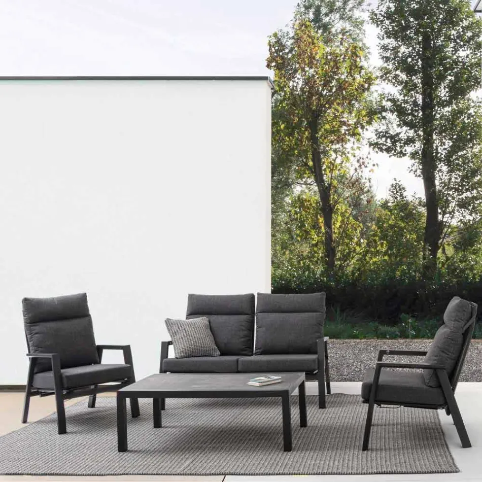 Sillón de exterior reclinable en tela y aluminio, 2 piezas - Nathy Viadurini