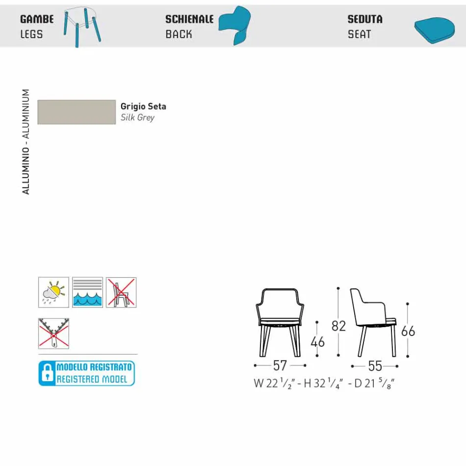 Sillón de exterior de diseño Varaschin Emma en aluminio y tela. Viadurini