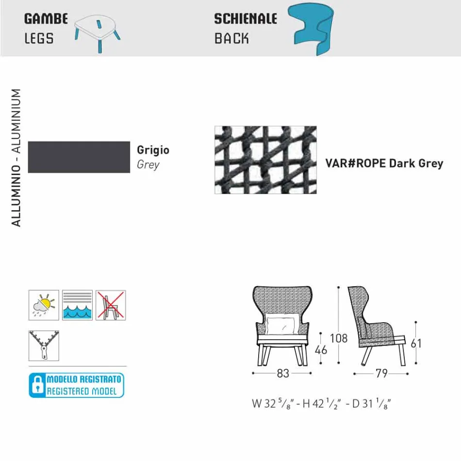 Varaschin Emma sillón al aire libre tapizado de diseño moderno Viadurini