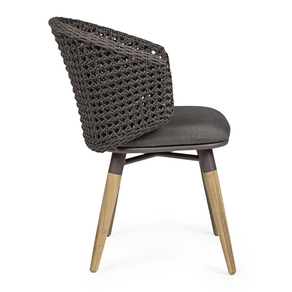 Sillón de jardín con patas de teca y asiento de tela, Homemotion - Chantall Viadurini