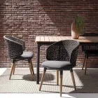 Sillón de jardín con patas de teca y asiento de tela, Homemotion - Chantall Viadurini