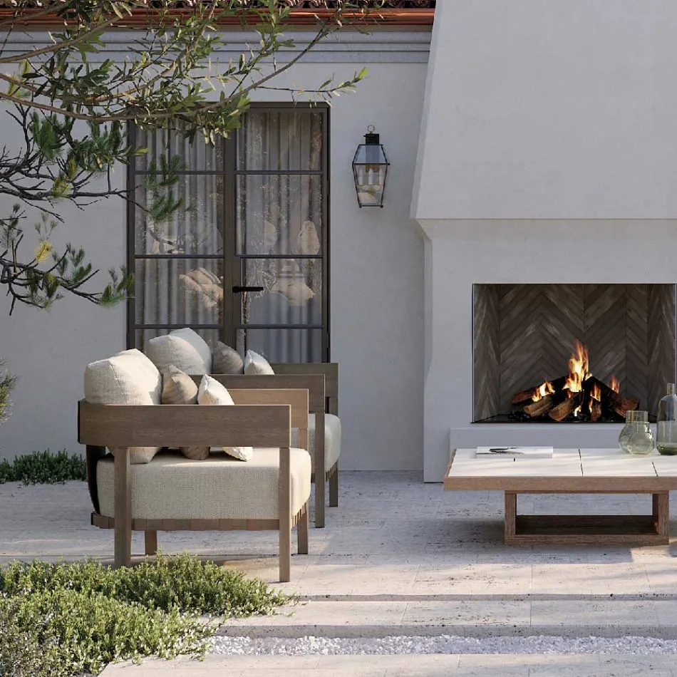 Silla de jardín con estructura de madera de teca fabricada en Italia - Briga Viadurini