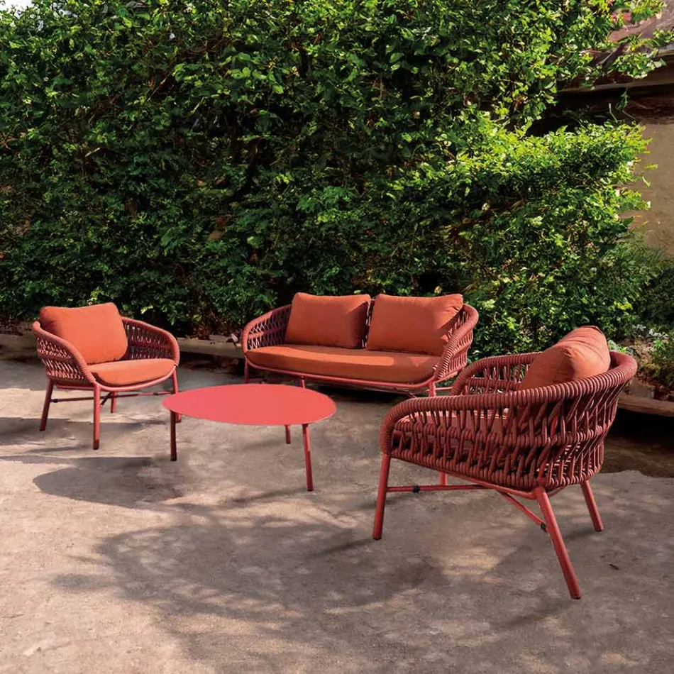 Silla de jardín en aluminio, cuerda y tela marsala o blanca - Brise Viadurini