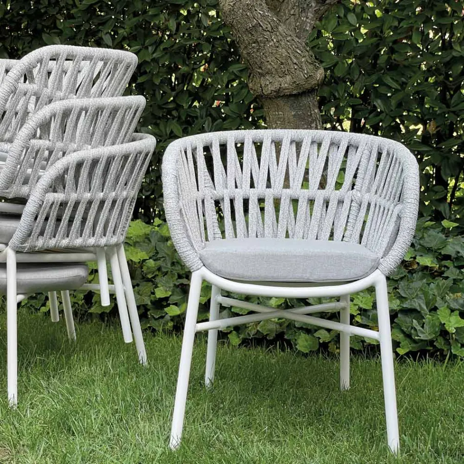 Silla de jardín en aluminio, cuerda y tela marsala o blanca - Brise Viadurini
