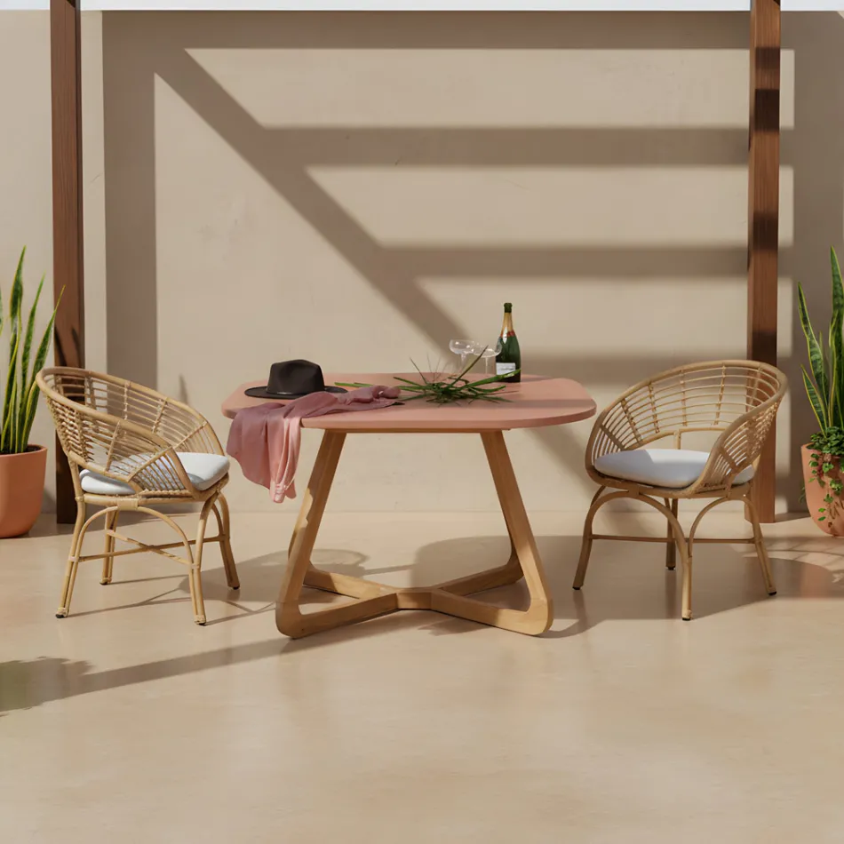Sillón de jardín en tejido y cojín de aluminio y poliratán - Ellide Viadurini