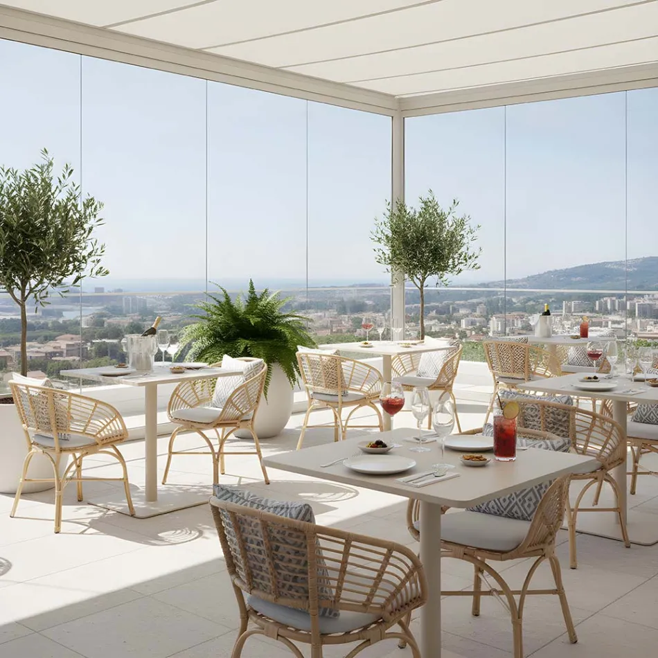 Sillón de jardín en tejido y cojín de aluminio y poliratán - Ellide Viadurini