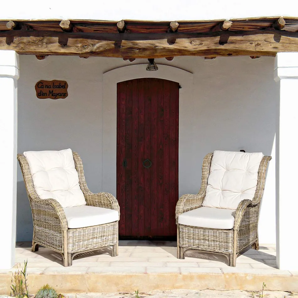 Sillón de Jardín de Ratán Natural para Exterior con Cojines - Supreme Viadurini