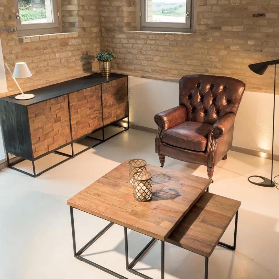 Sillón de Interior Totalmente Realizado en Piel Vintage Efecto Envejecido - Sello Viadurini