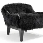 Sillón bajo en cuero negro y piel, hecho en Italia, Eli Viadurini