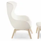 Sillón de salón con reposapiés en cuero y madera Made in Italy - Mariposa Viadurini