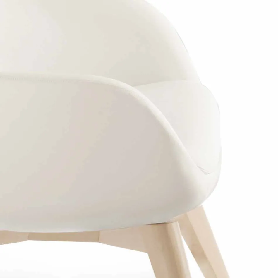 Sillón de salón con reposapiés en cuero y madera Made in Italy - Mariposa Viadurini