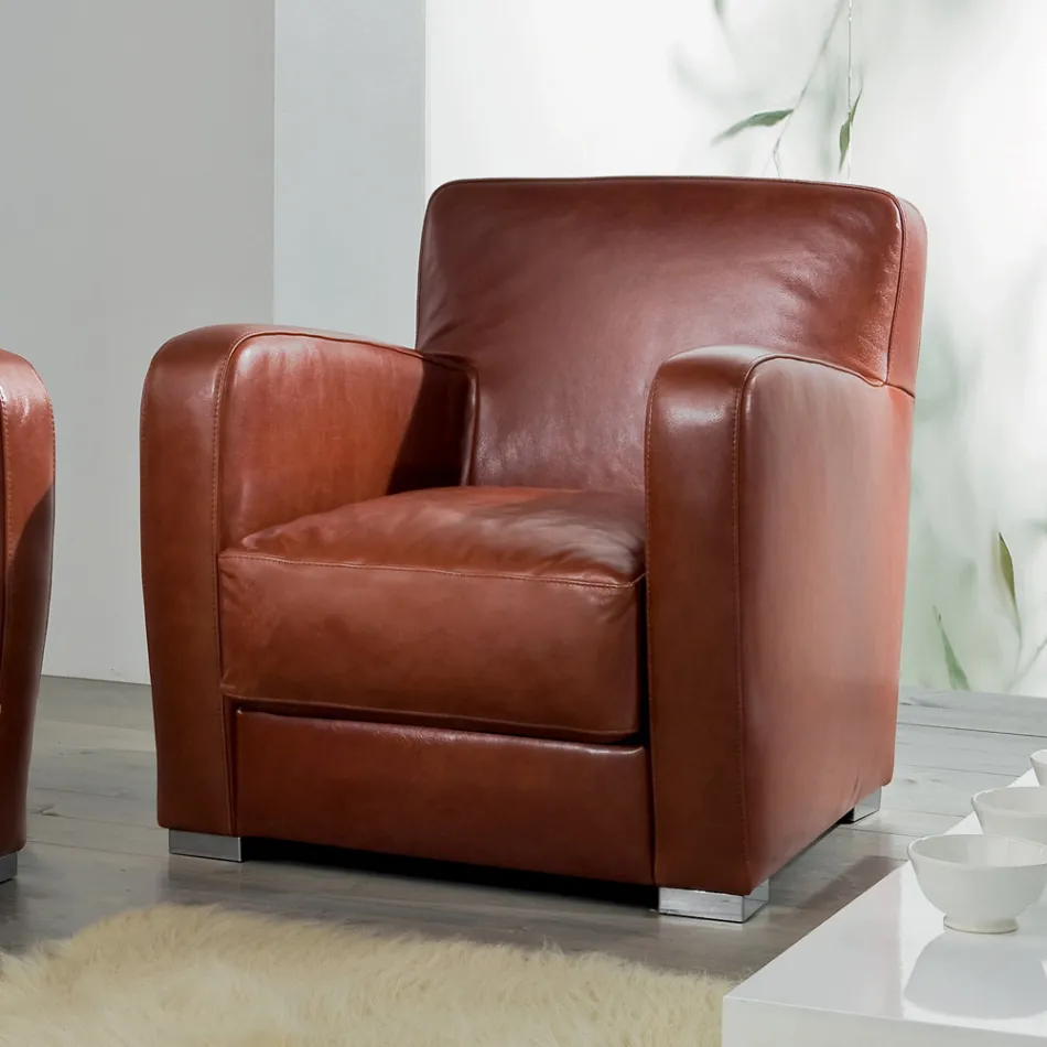 Sillón de salón en madera, cuero y metal Made in Italy - Burlesco Viadurini