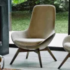 Sillón de salón en cuero y tela con base de madera Made in Italy - Ama Viadurini