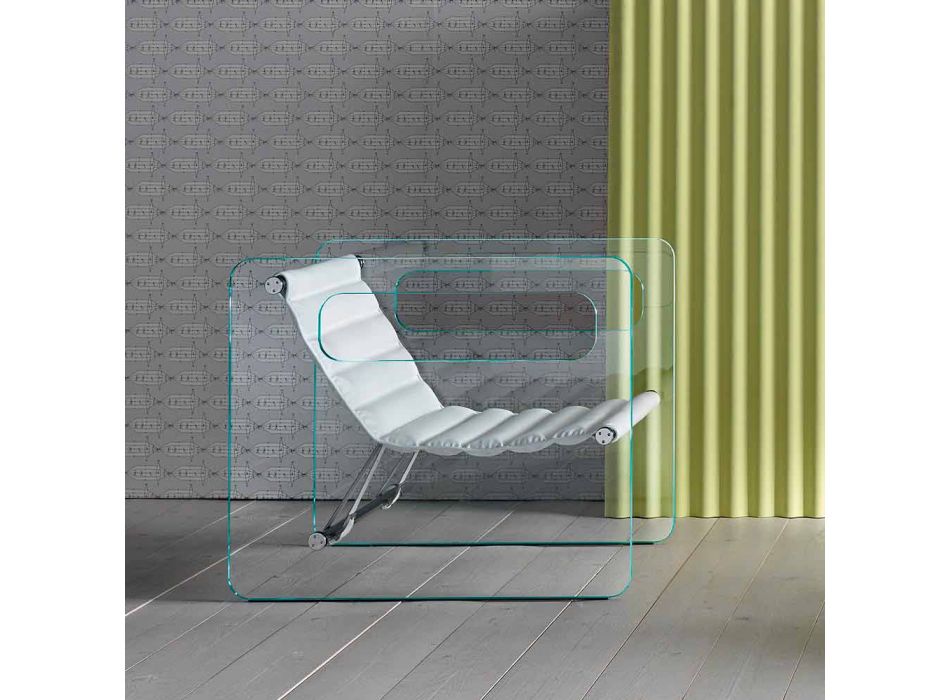 Sillón de salón en vidrio y asiento en cuero blanco de diseño moderno - Tecna Viadurini