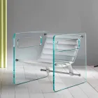 Sillón de salón en vidrio y asiento en cuero blanco de diseño moderno - Tecna Viadurini