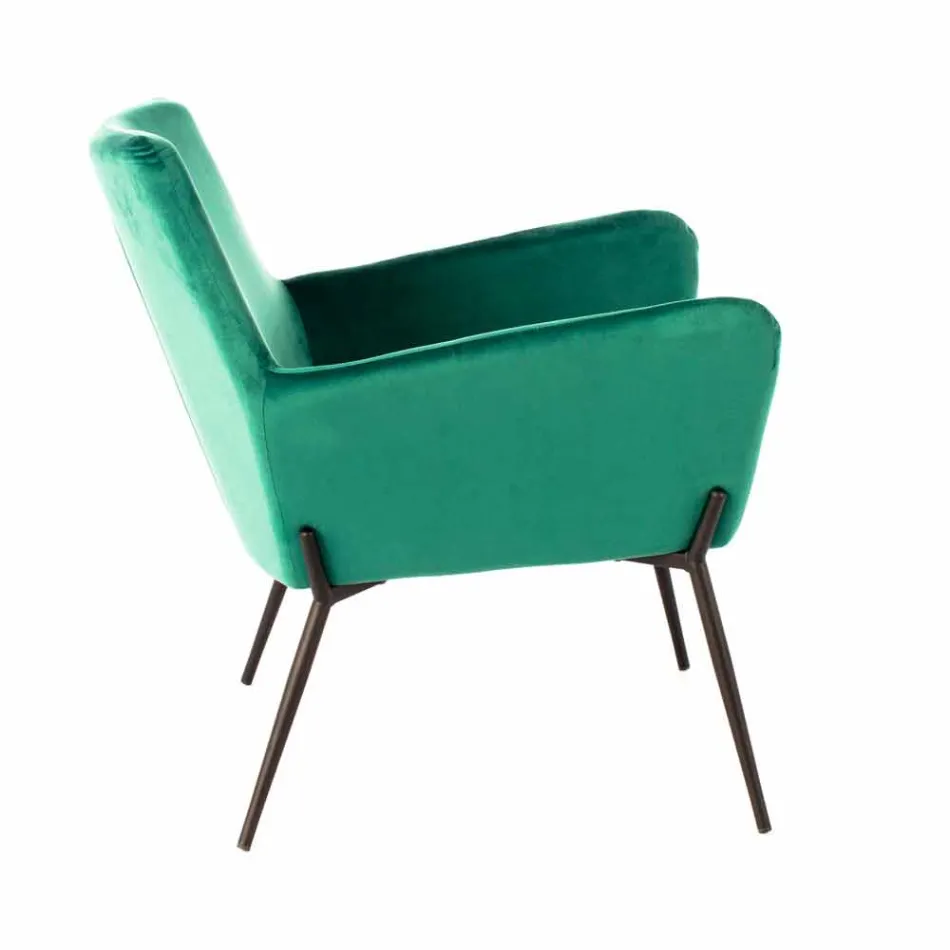 Sillón moderno en terciopelo verde petróleo y metal negro - Tonificado Viadurini