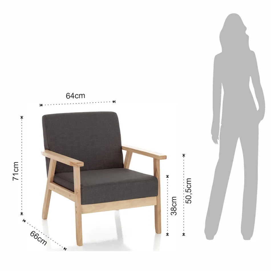 Sillón de Salón en Madera Maciza de Pino y Tela Gris Oscuro - Basílicata Viadurini