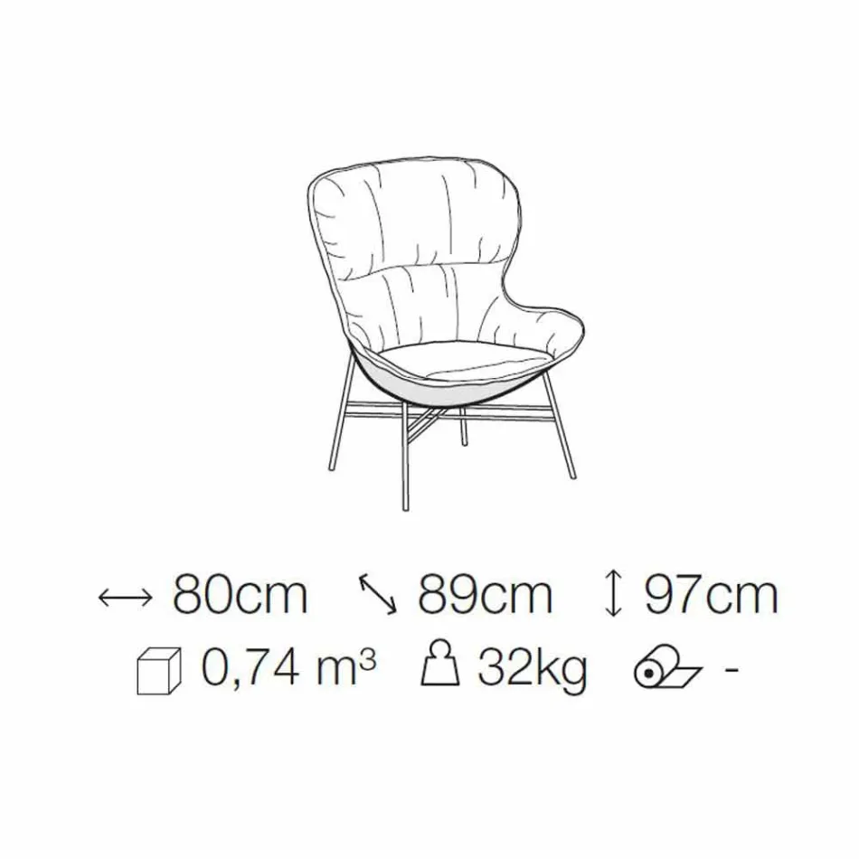 Sillón de salón en cuero y tela con base cromada Made in Italy - Litchi Viadurini