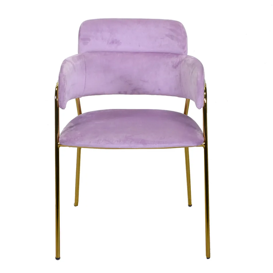 Sillón de salón de metal dorado y terciopelo - Bandera Viadurini