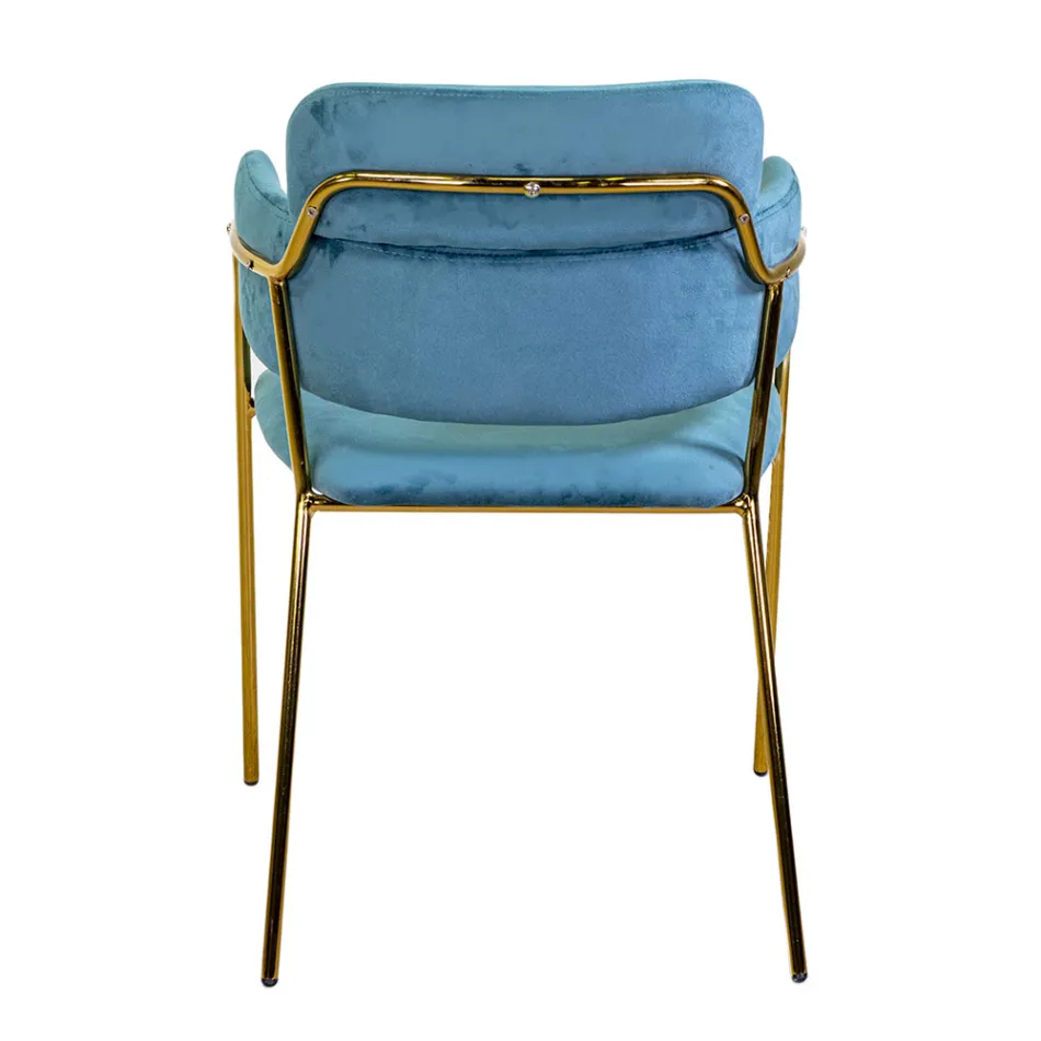 Sillón de salón de metal dorado y terciopelo - Bandera Viadurini