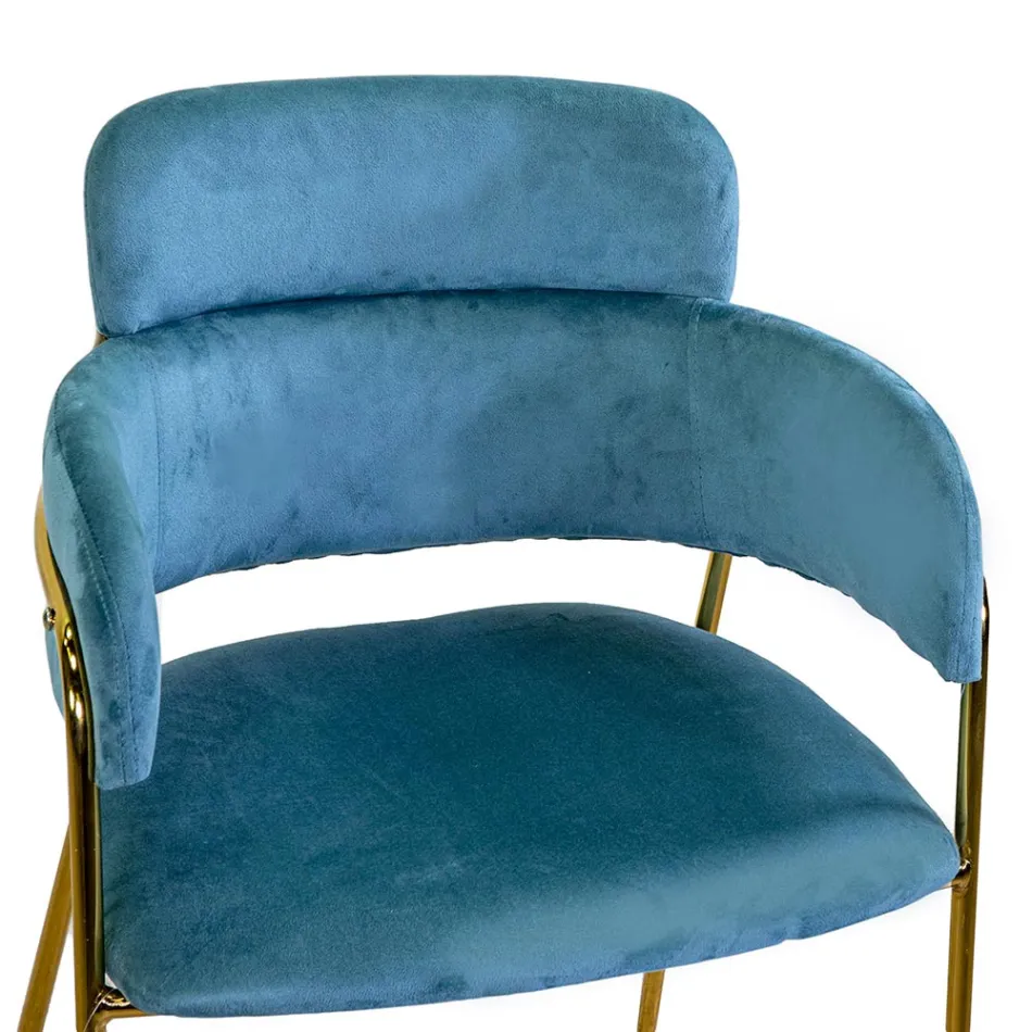 Sillón de salón de metal dorado y terciopelo - Bandera Viadurini