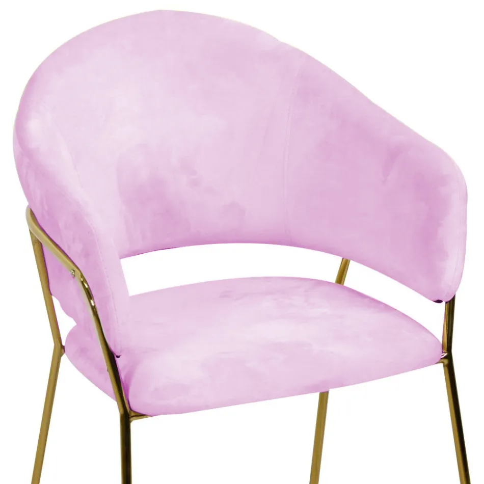 Sillón de salón de metal dorado y terciopelo rosa - Shell Viadurini