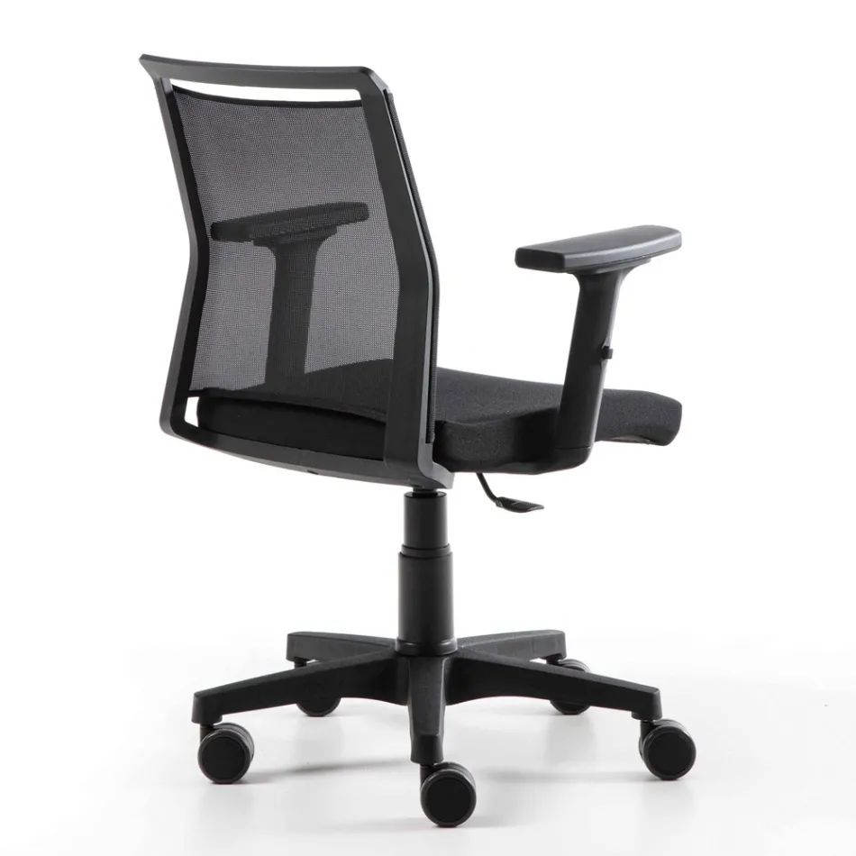 Sillón de oficina giratorio en tejido técnico y malla negra - Daria Viadurini