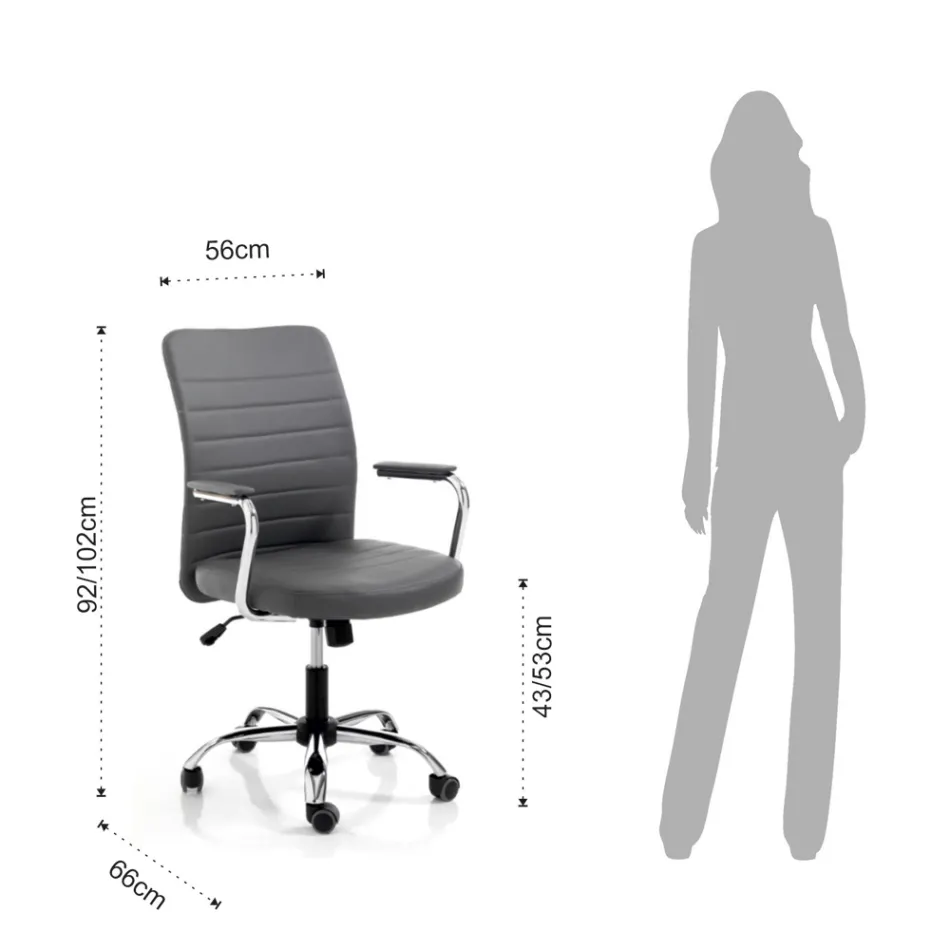 Sillón de Oficina de Piel y Elevador de Gas Regulable - Radon Viadurini