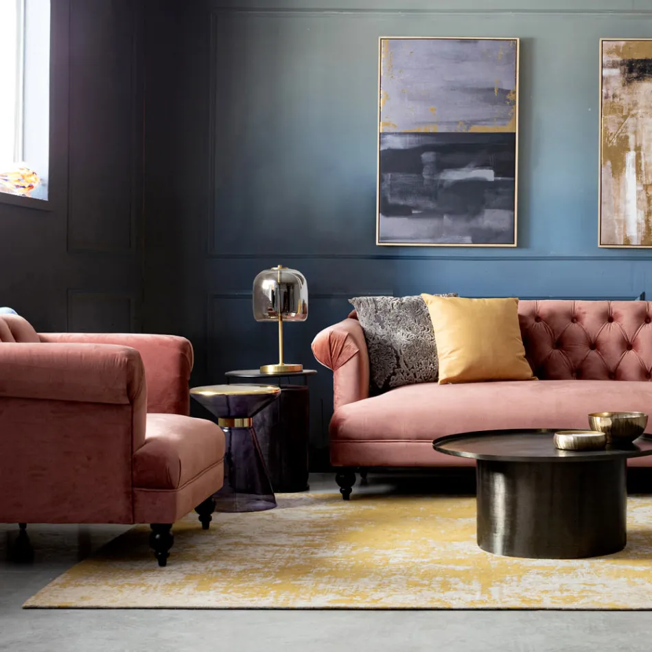 Sillón de diseño clásico en madera y efecto terciopelo gris o rosa - Sanny Viadurini