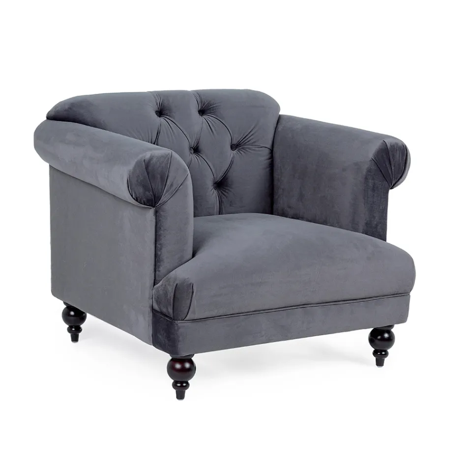 Sillón de diseño clásico en madera y efecto terciopelo gris o rosa - Sanny Viadurini