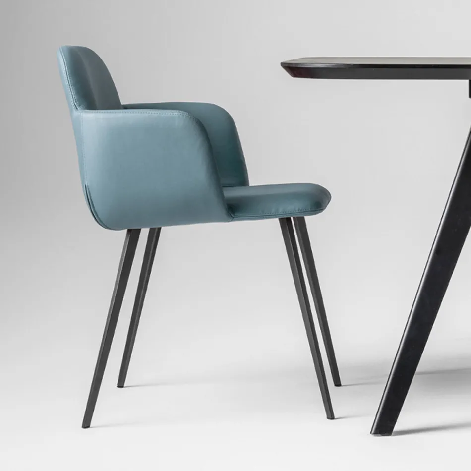 Sillón de alta calidad en cuero y metal pintado Made in Italy - Molde Viadurini