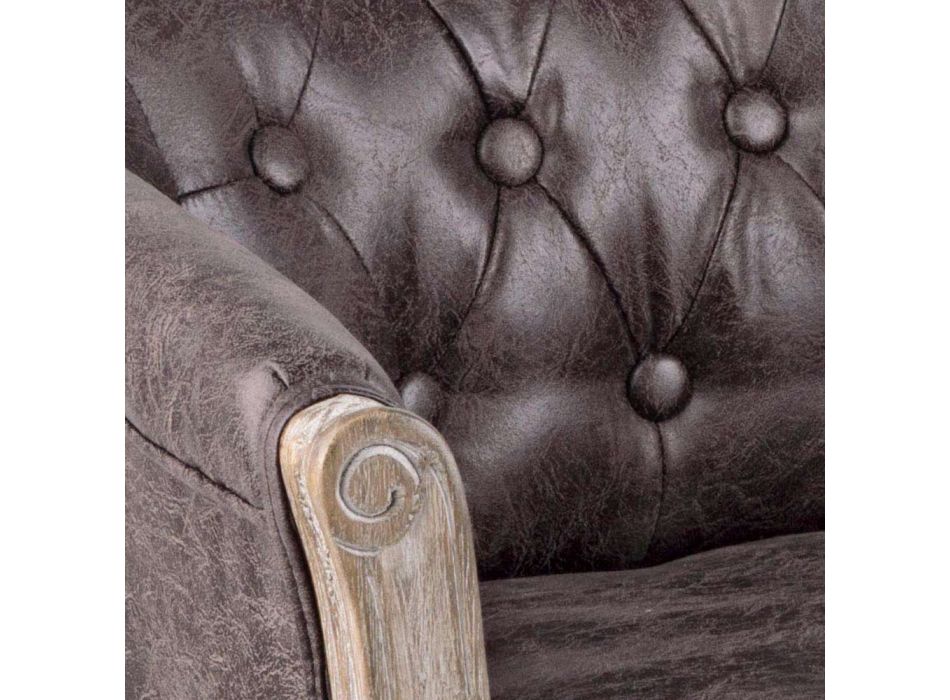 Sillón de diseño clásico en madera y asiento con efecto de cuero ecológico - Katen Viadurini