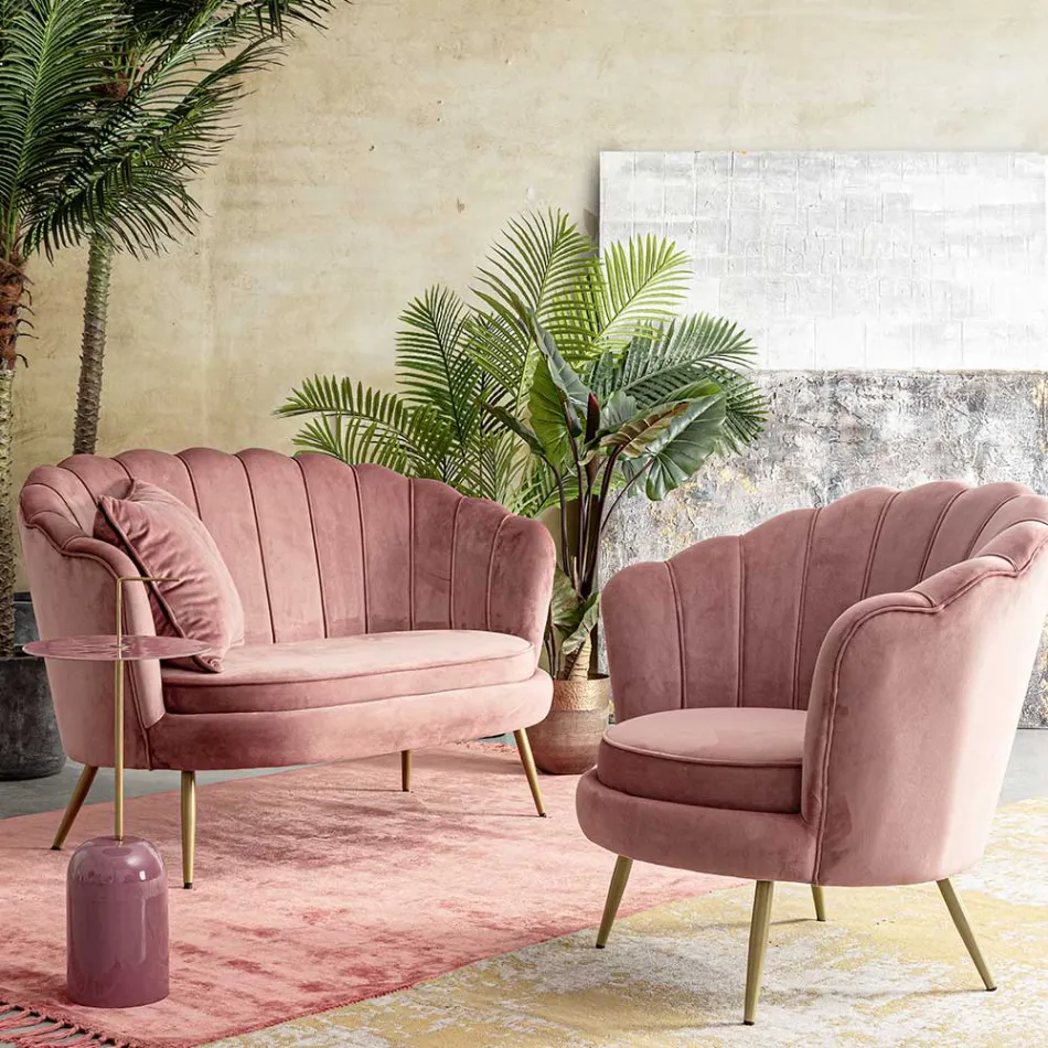 Sillón De Salón Tapizado Elegante Efecto Terciopelo 3 Acabados - Geppy Viadurini