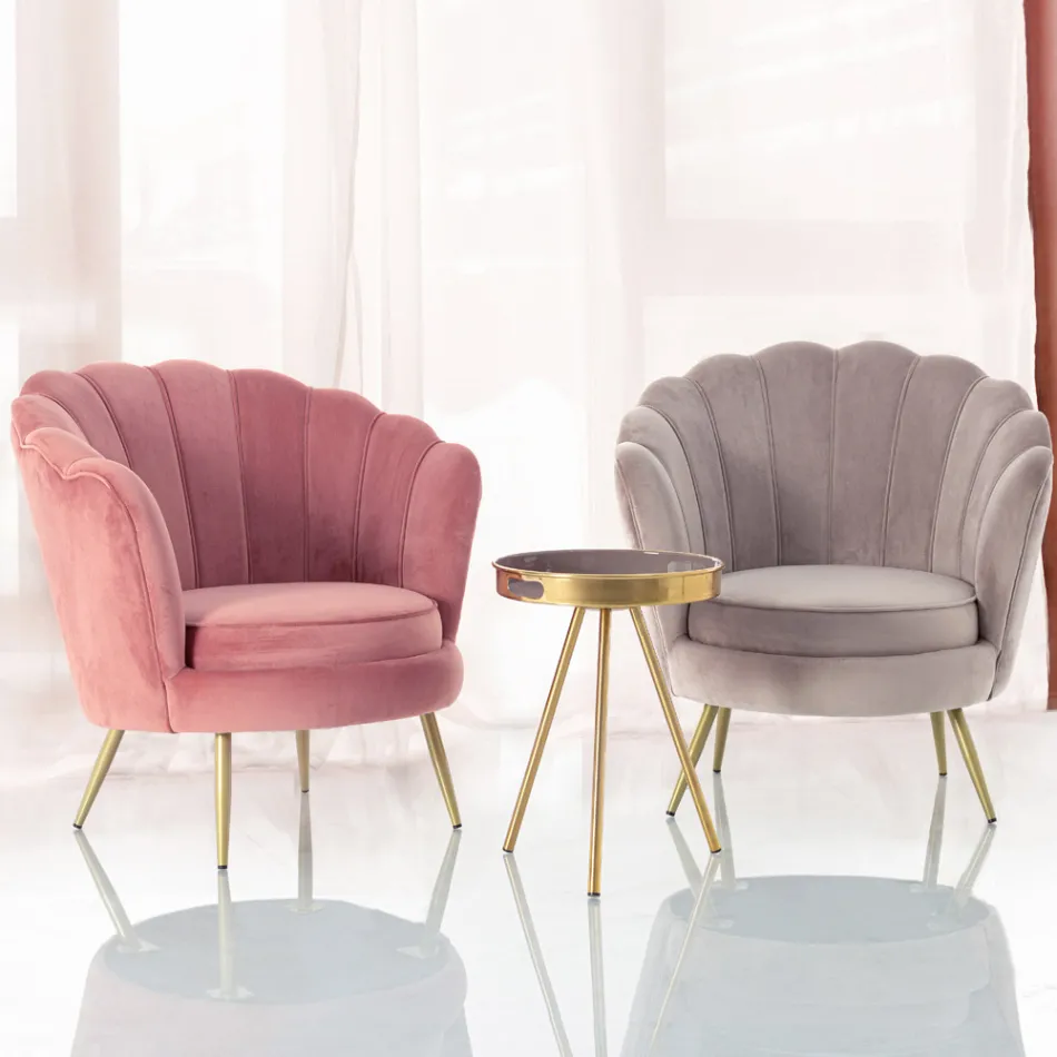 Sillón De Salón Tapizado Elegante Efecto Terciopelo 3 Acabados - Geppy Viadurini