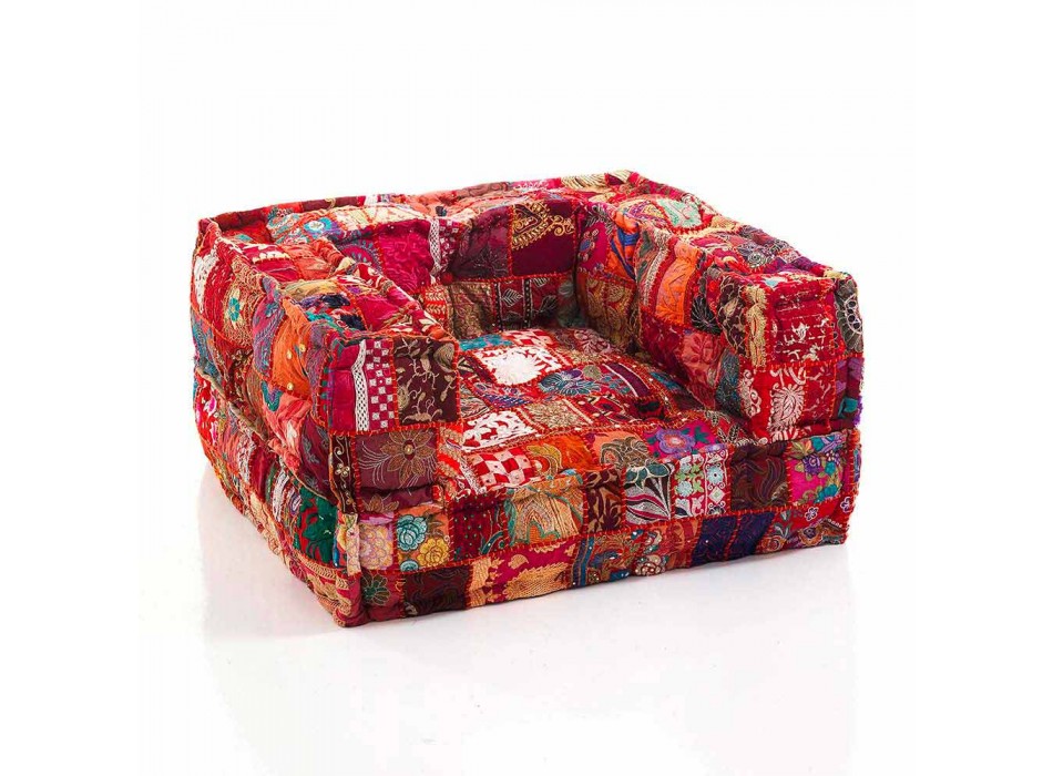 Butaca Ethnic Lounge en tela de patchwork y terciopelo - fibra Viadurini