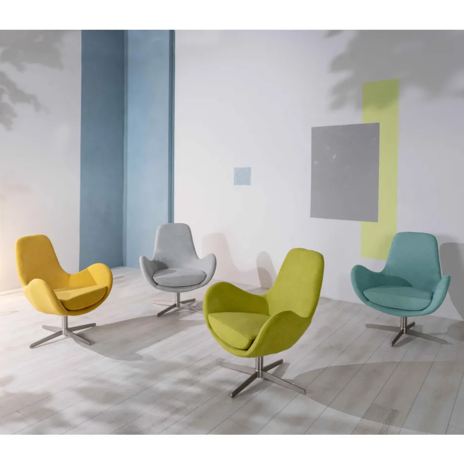 Sillón giratorio con base de metal y asiento de tela - Sereno Viadurini