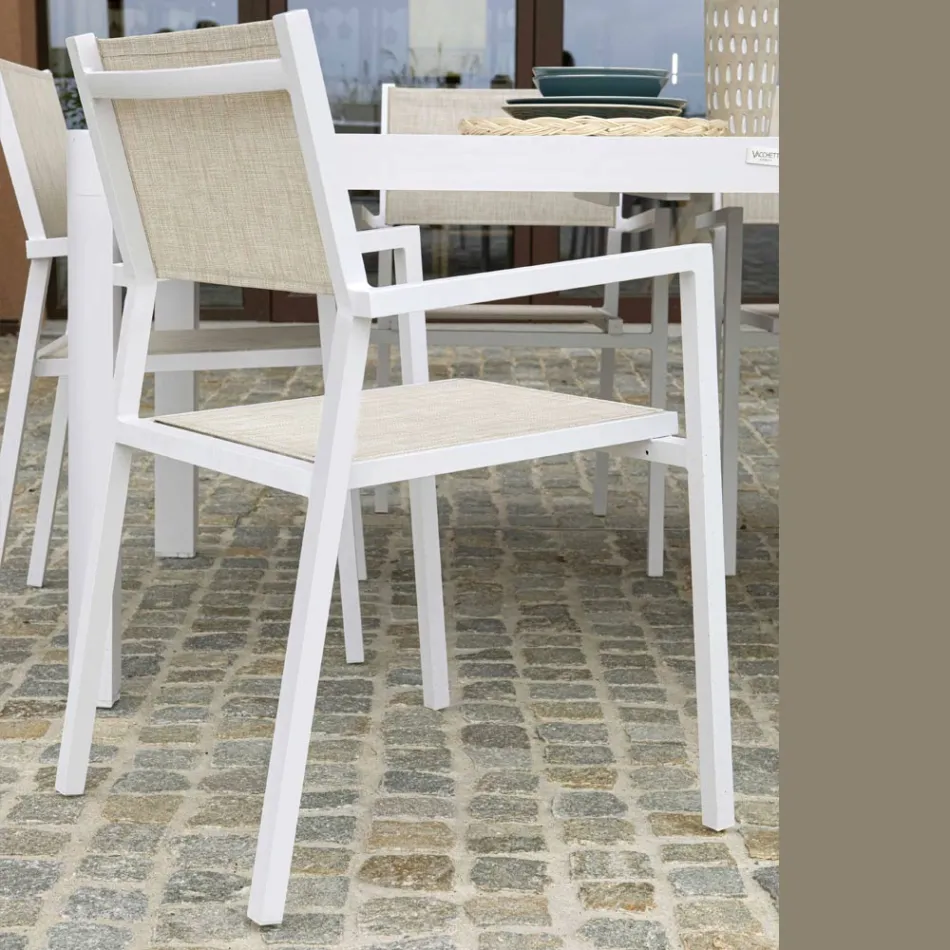 Silla de jardín apilable de textilene beige y aluminio - Foglio Viadurini