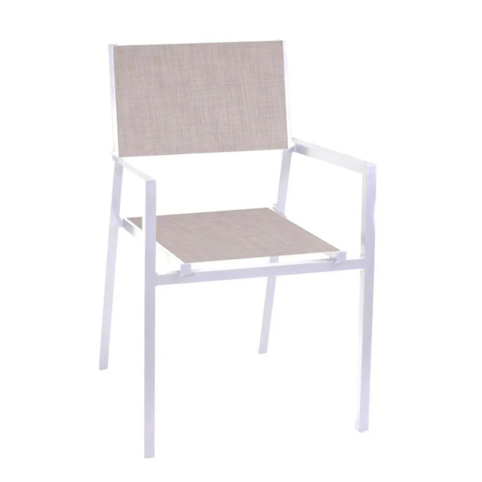 Silla de jardín apilable de textilene beige y aluminio - Foglio Viadurini