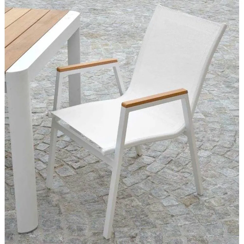 Sillón de aluminio y textileno con reposabrazos de polywood - Diario Viadurini