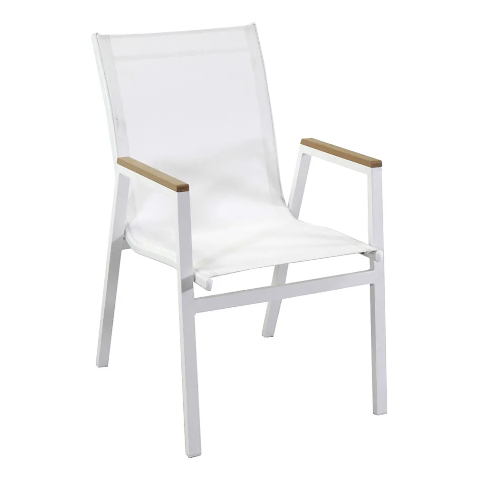 Sillón de aluminio y textileno con reposabrazos de polywood - Diario Viadurini